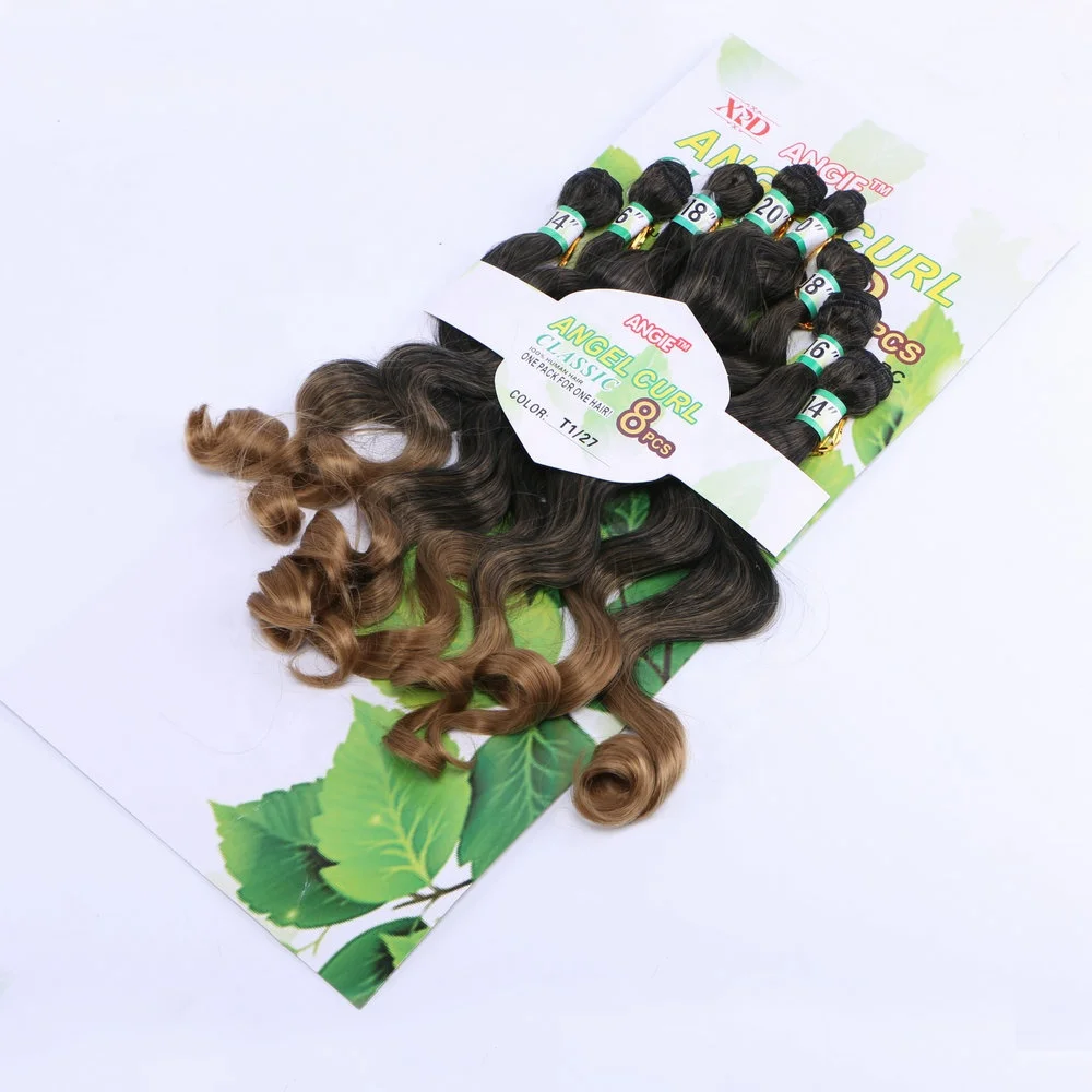 

factory price angel curl 8pcs/lot classic heat resistant fiber one pack for one hair,ombre two tone best Synthetic Hair Weave