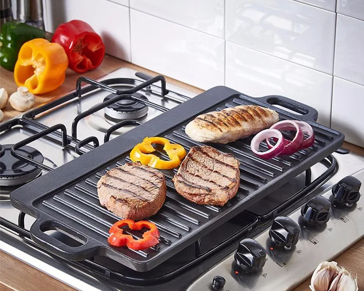 LARGE Reversible Cast Iron Grill Griddle Pan Hamburger Steak Stove Top Fry BBQ