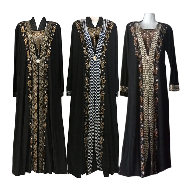 

2018 Latest Black Islamic Long Sleeve Abaya Dubai design, 3 colors