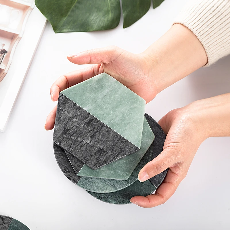 

natural stone green marble coaster grey tabletop cup coaster stone slice