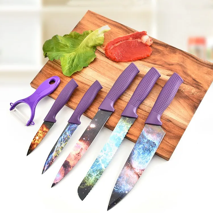 

Top Rated Gift Items High Quality Royal Non Stick Coating Custom Logo Cosmos 6pcs Kitchen Knife Set For Men And Women Cooking, As shown