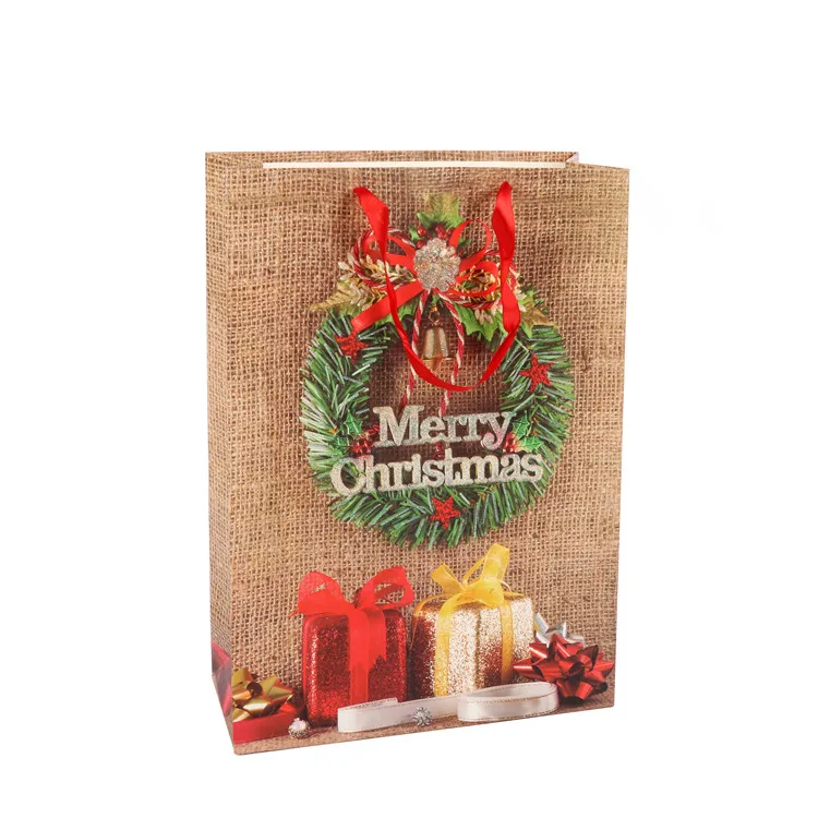 Wholesale Eco-friendly Cheap Brown Shopping Bag Portable Christmas Paper Gift Bags With Handle