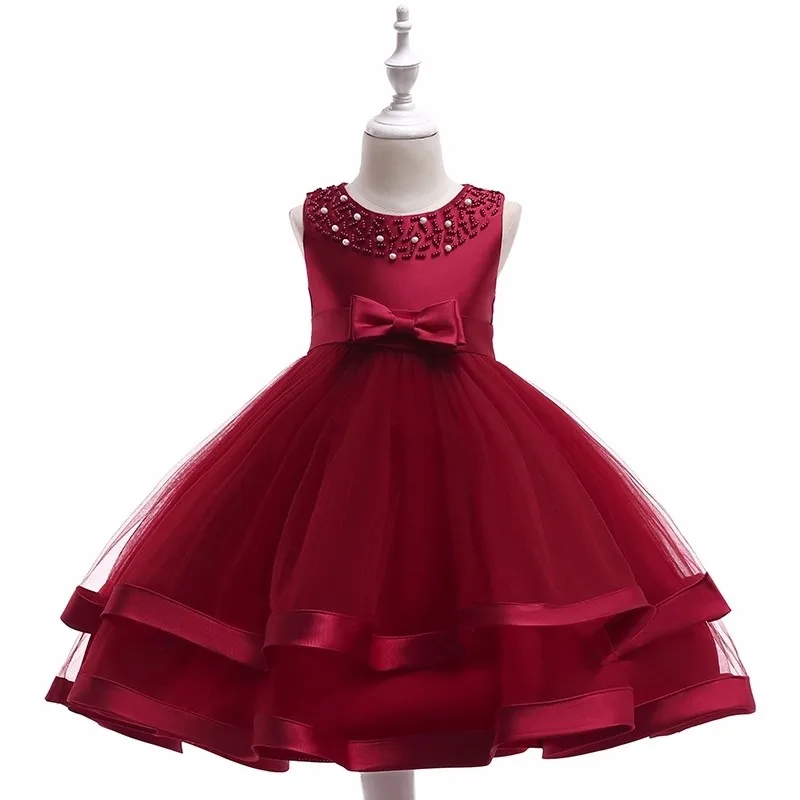 

New Fashion Kids Clothing Wholesale Baby girl Fairy Birthday Wedding Party Puffy Layered Dresses L5017, Red champagne wine red white peach navy blue.green.