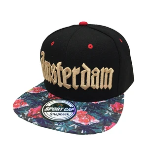 promotion floral flat bill black snapback cap 100 cotton sports