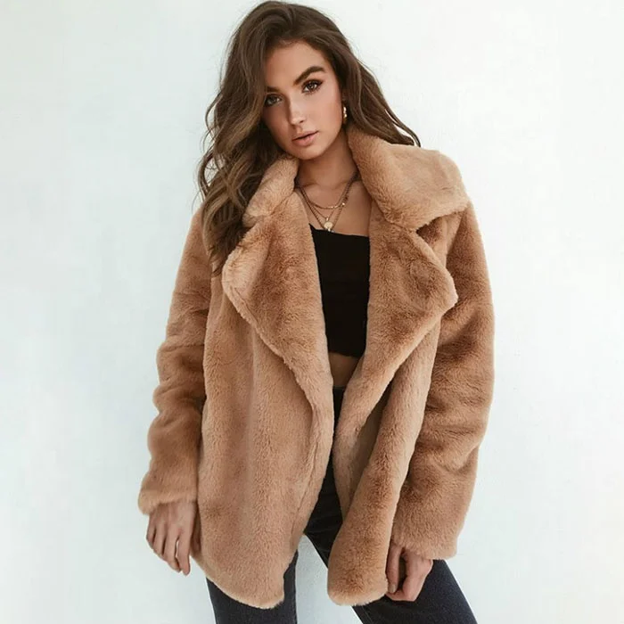 

New Fashion Women Coat Lapel Collar Cotton Padded Faux Fur Coat Warm Winter Coat Overcoat, Customized color