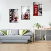 Black and White Red London Buses Red Telephone Booth Picture Canvas Print HD Artwork Poster 3 Pieces Modern Home