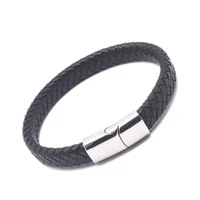 

Polished Stainless Steel Magnetic Clasp Black Braided Custom Wrap Bracelet Leather