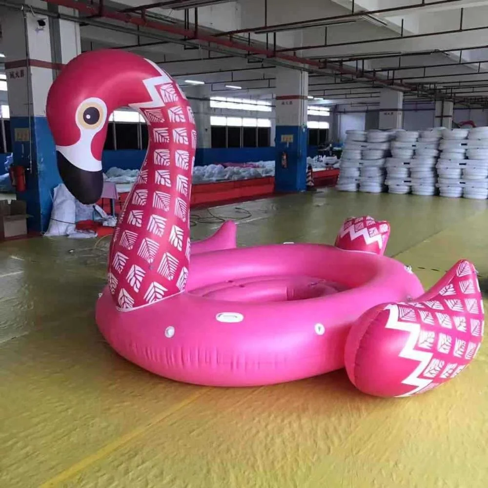 

2019 new factory hot selling good quality water park adult toys inflatable pool and beach party flamingo island for 4-6 person, Pink