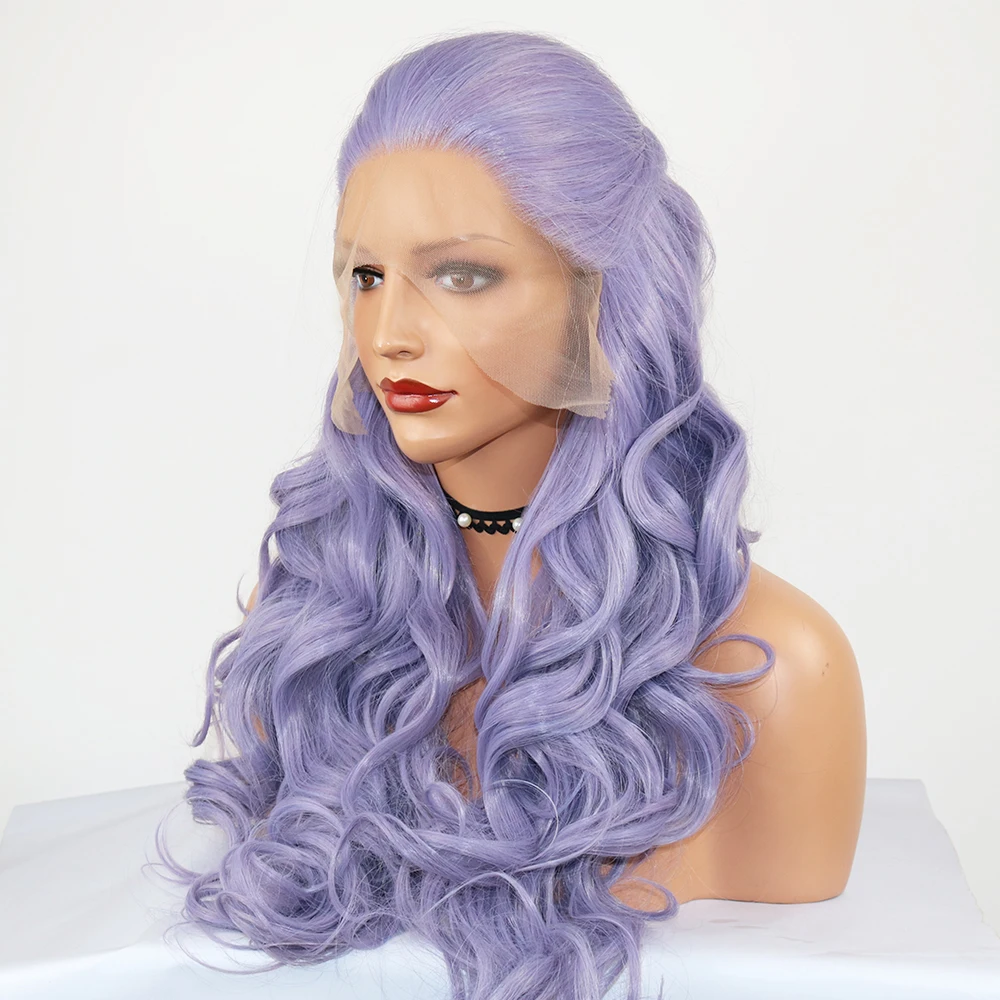 

Fantasy Beauty Synthetic Lace Front Wig Long Wavy Lavender Purple Heat Resistant Fiber Hair Wigs For Women, As picture