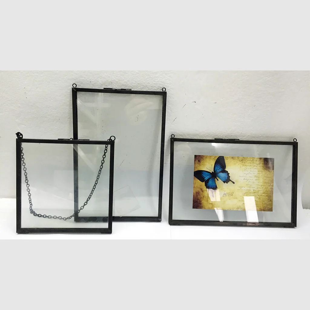 Details about   3xVintage Dual Sided Hanging Clear Picture Frame Sample Herbarium Display Frames 