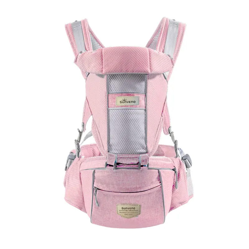 

SUNVENO Baby Carrier Sling Breathable Ergonomic Baby Hipseat Kangaroo Carrier Backpack for Newborn Infant Toddler, Pink green