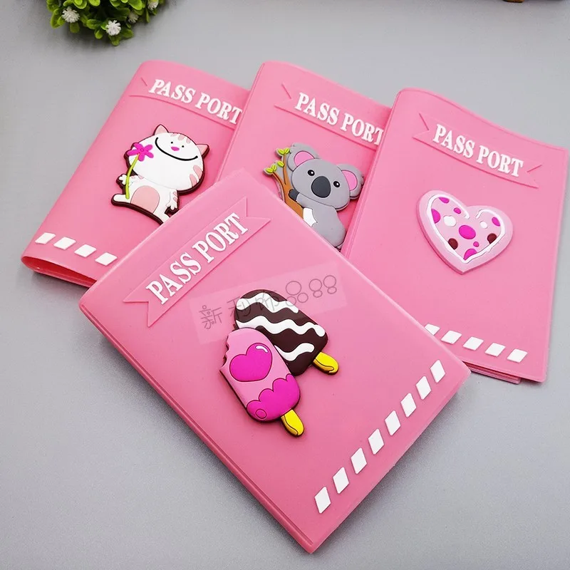 

Pink color simple silica gel Japanese cartoon cute passport certifications protection passport covers holders