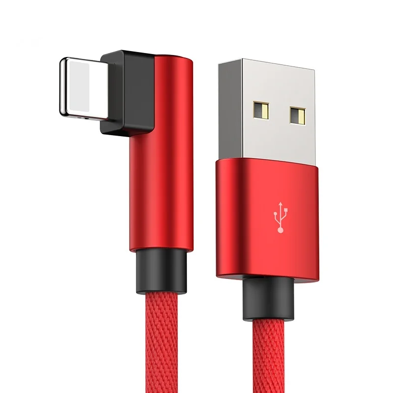 

90 Degree Nylon USB Cable for IPhone Fast Charging Cable, Black