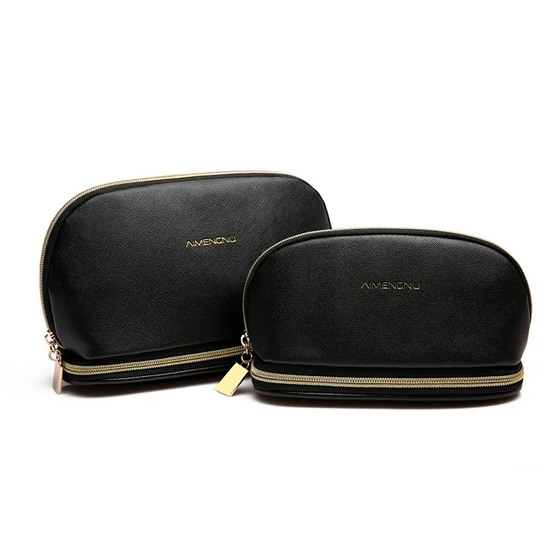 

Saffiano Leather Storage Bag Travel bags Zipper Brush Organizer Cosmetic Bag, Black ,brown, gray / any colors can be