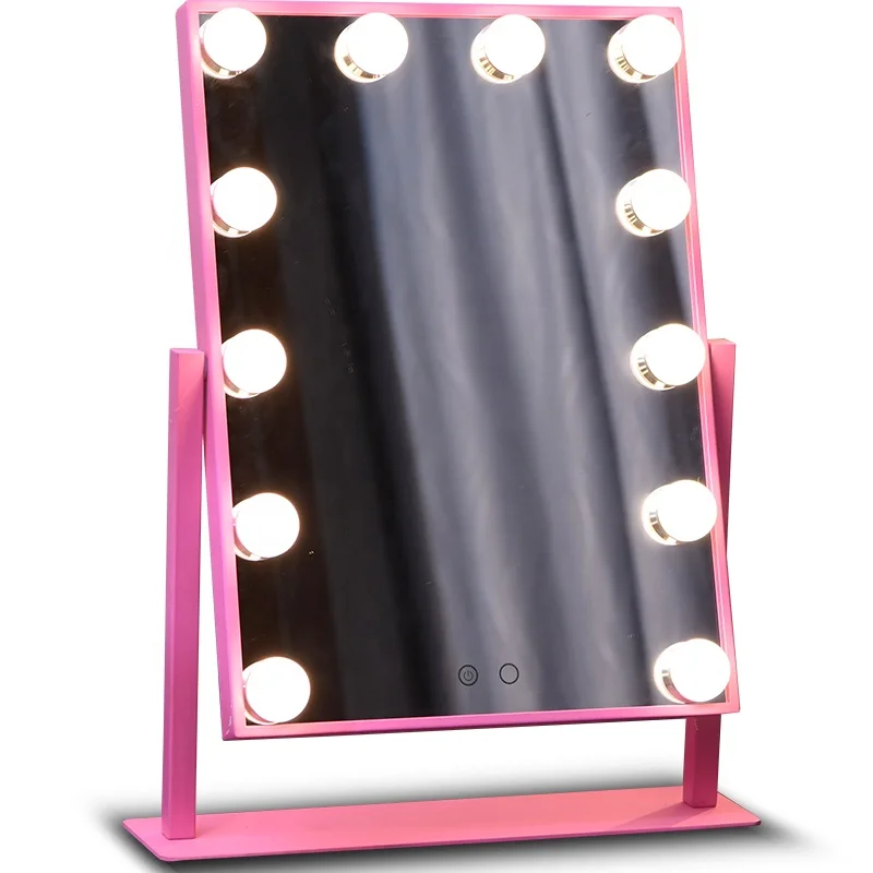 

Pink LED Illuminated Cosmetic Mirror with LED Dimmable Bulbs, Black;white
