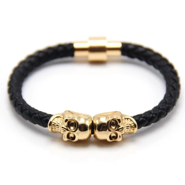 

Wholesale Jewelry Stainless Steel Genuine Braided Leather Skull Bracelet
