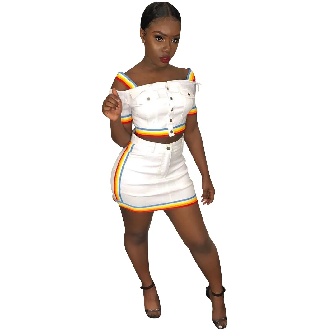 

MW8113 New Women's Striped short sleeved knit top bag hip skirt suit