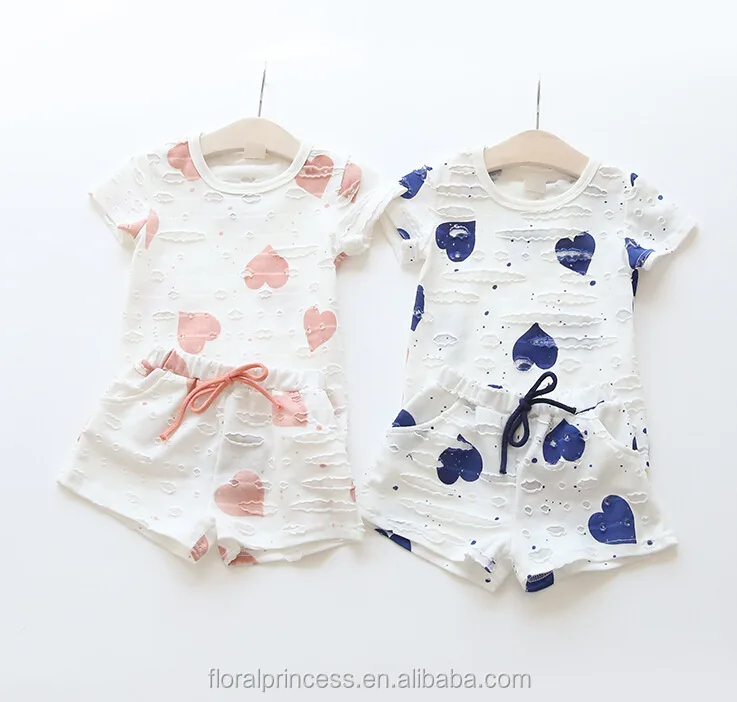 

2017 Children summer clothes sets baby girl broken hole short sleeve t-shirt with matching shorts 2pcs sets kids casual clothes, As picture