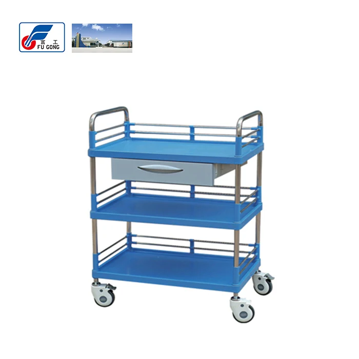 3 Tier Mobile Trolley Medical Equipment Carts With Drawer For