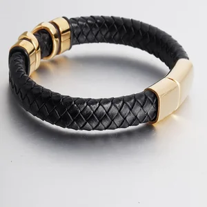 Titanium Magnetic Buckle Braided Mens Leather Bracelet