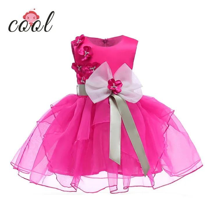 

girls princess dress plain colour big bow 2-9 years children girl tutu dress, Rose red;white;pink