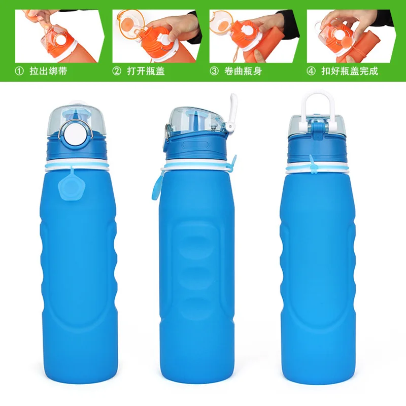 1000ml Silica Gel Collapsible Water Bottle Outdoor Sports Compressible ...