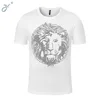Customised Lion Rhinestone Motifs Men's Cotton O-neck T Shirts