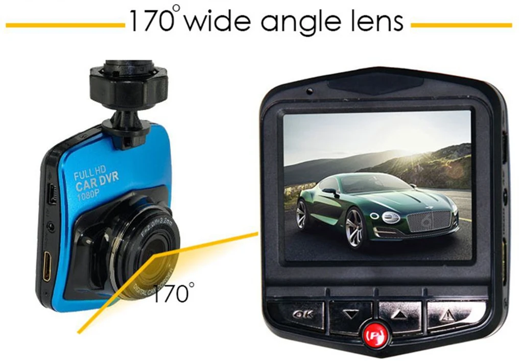 Dash Cam DVR Car Driving Recorder FHD 1080P, 6-Lane 170' Wide Angle Lens, WDR, Parking Monitor, Loop Recording, Motion Detection