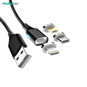 3 A Fast Magnetic Charging Braided USB Cable Micro usb Magnetic Plug Flat head Magnetic Data Cable For iphone