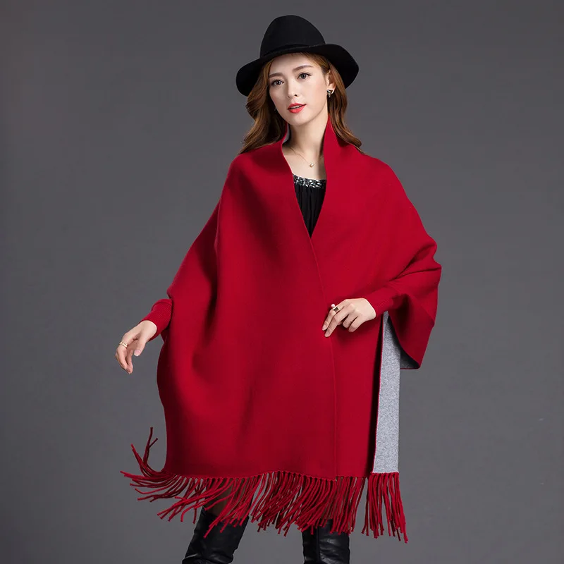 

Women's Winter Knitted Cashmere Poncho Capes Shawl Women Cardigans Sweater Coat A471, Can follow customers' requirements