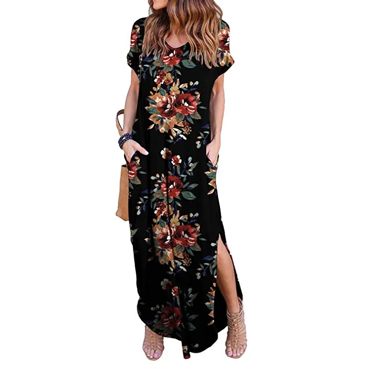 

Women Summer High Low Loose Maxi Dress with Pockets, Customized
