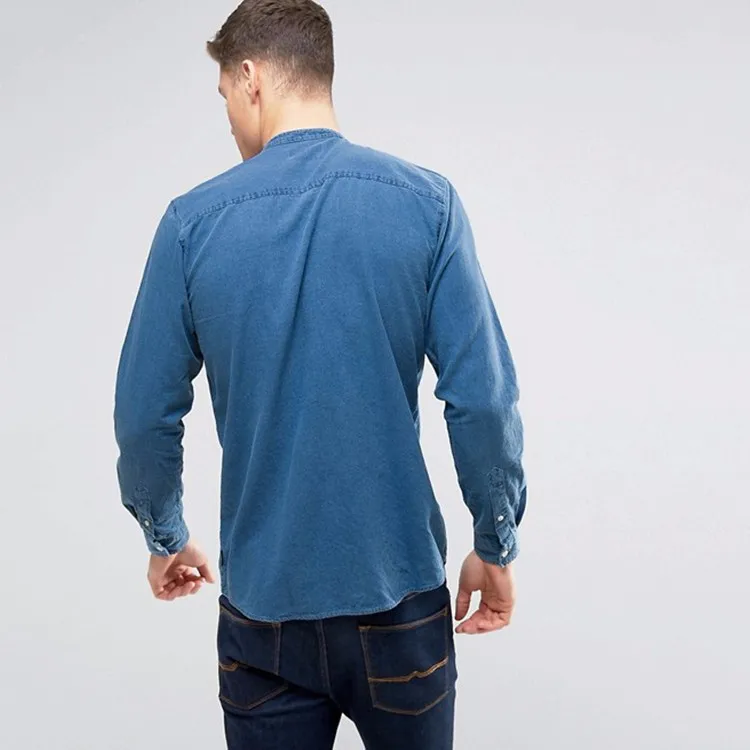 Wholesale Custom Mens Denim Shirts With Grandad Collar - Buy Mens Denim ...