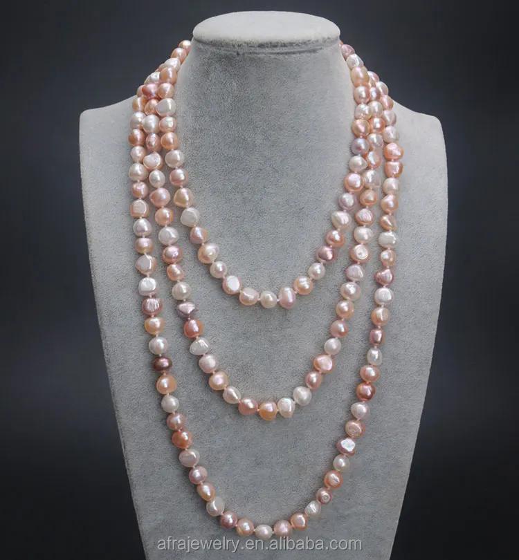 

Wholesale Mixed Color 9-10mm AA Flat Freshwater Baroque Layer Pearl Necklace For Sale, N/a