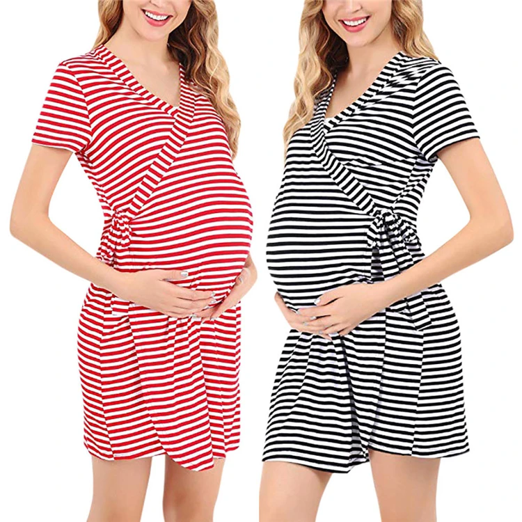 Amazon hot sale pure cotton stripe pregnant women clothes maternity nursing clothing