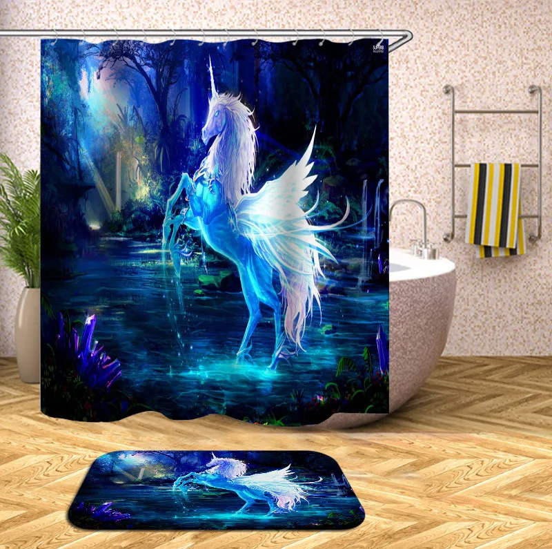 

Latest Curtain Fashion Designs Hotel Bath Room Polyester Print Shower Curtain and Rug Set