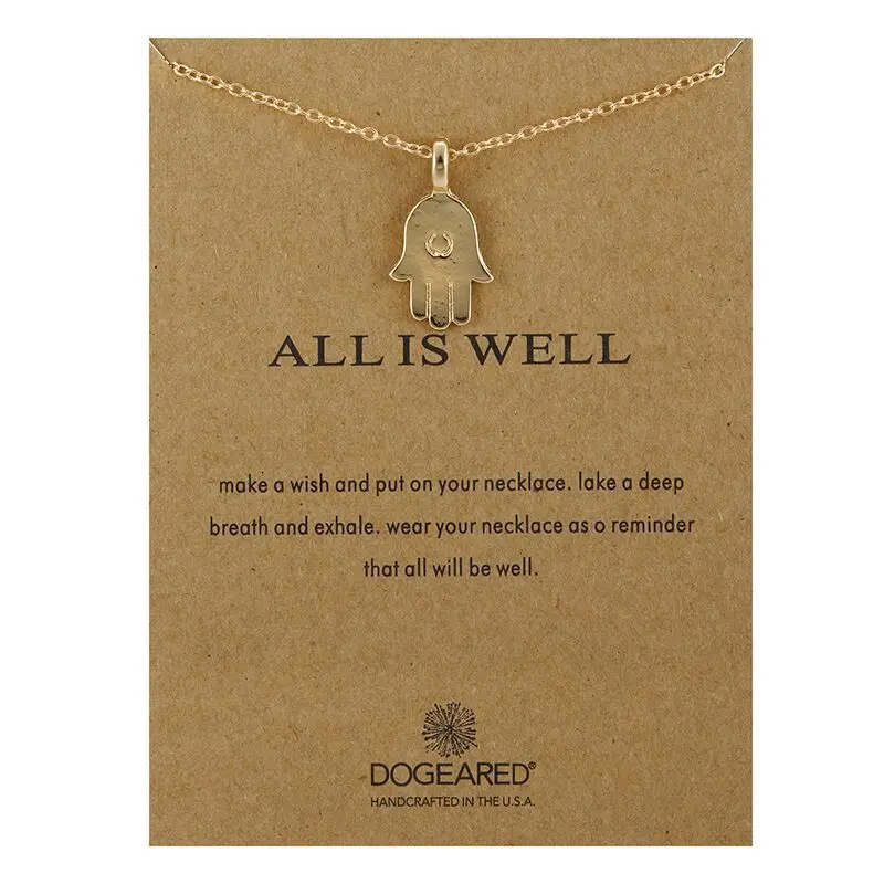 Personalized Customized text logo make a wish card necklace gold lucky hand/angel wing/Karma necklaces