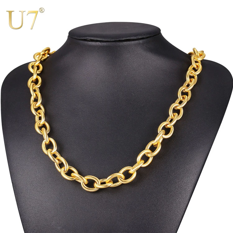 

U7 Kpop Statement Necklace Black Gun Gold Plated Stainless Steel 13MM Chain Choker/Long Chunky Necklace For Men Jewelry, Gold/silver/rose gold/black