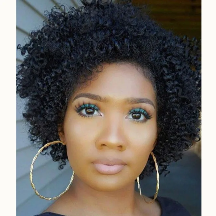 

Sexy 8inch short kinky curly natural human hair full lace wigs for black women