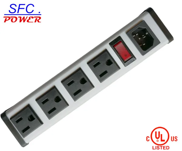 IEC 60320 Inlet C14 PDU POWER STRIP, NEMA 5-15R 4 OUTLETS, VERTICAL RACK / SURFACE MOUNT, METAL ENCLOSURE, D.P. CIRCUIT BREAKER,