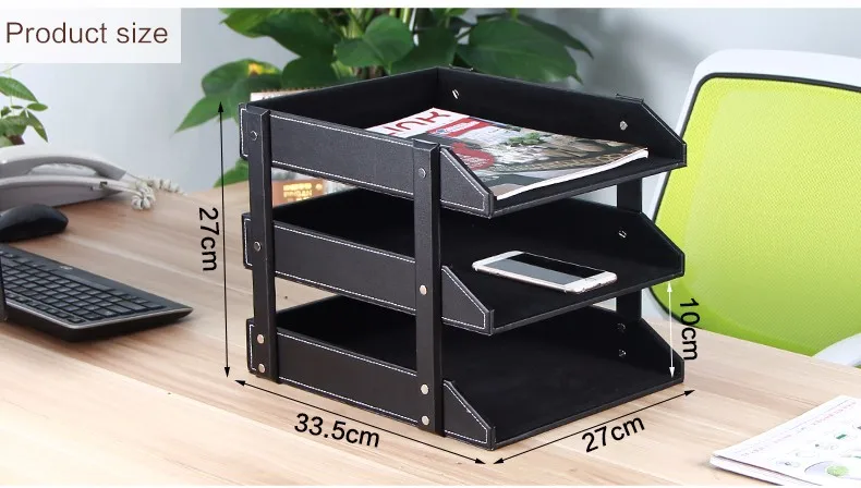 Office 3 Tiers Leather File Rack Document Filing Tray Case Wooden Mdf ...