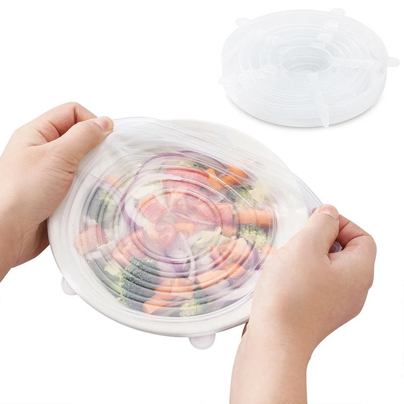 

6 Pack BPA Free Food Storage Flexible Reusable Silicone Stretch Lids, Blue/clear/pink/yellow or pantone color