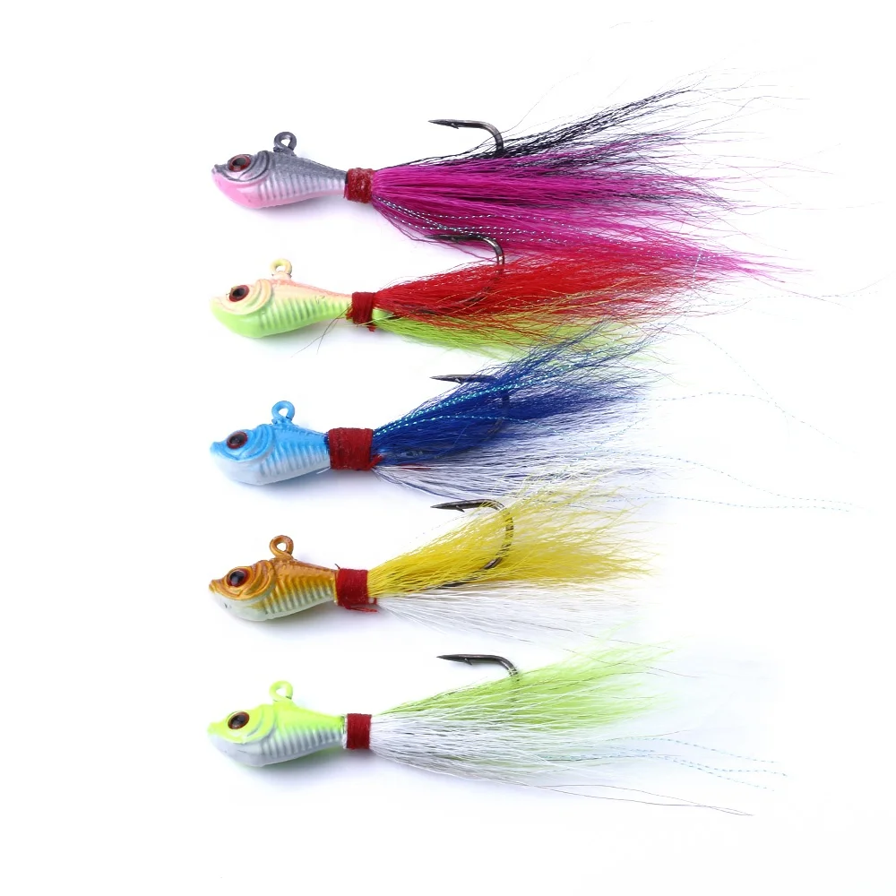

China supply saltwater jig fishing lure bucktail jig head hook 7cm 25g, 5 colors as pictures