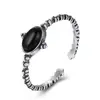 CZCITY Fascinating Sterling Silver 925 Open Rings for Women Created Obsidian Fashion Wedding Ring Fine Jewelry Halloween Gifts
