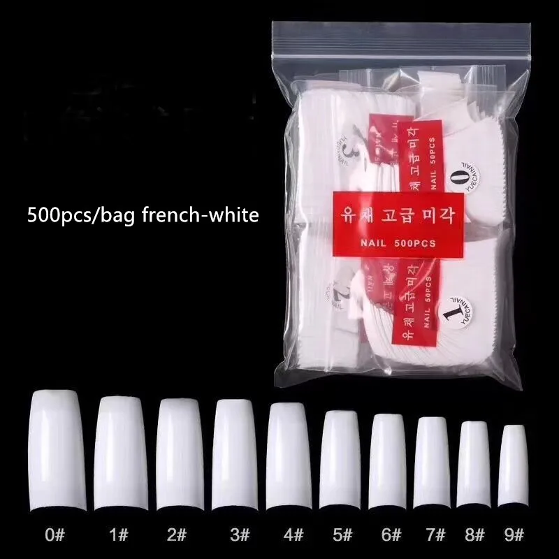 

500pcs artificial nails full cover half cover French false nail tips fingernails with 10 sizes 3 colors, Clear