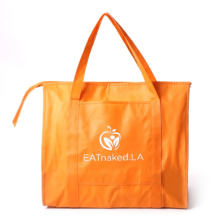 wholesale promotional custom printed disposable non woven tote lunch thermal insulated food deliver cooler bag