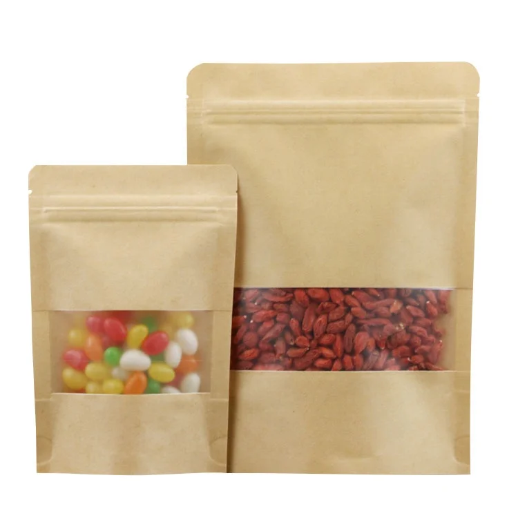 
Wholesale cheap recycled brown kraft paper zipper bag with window 
