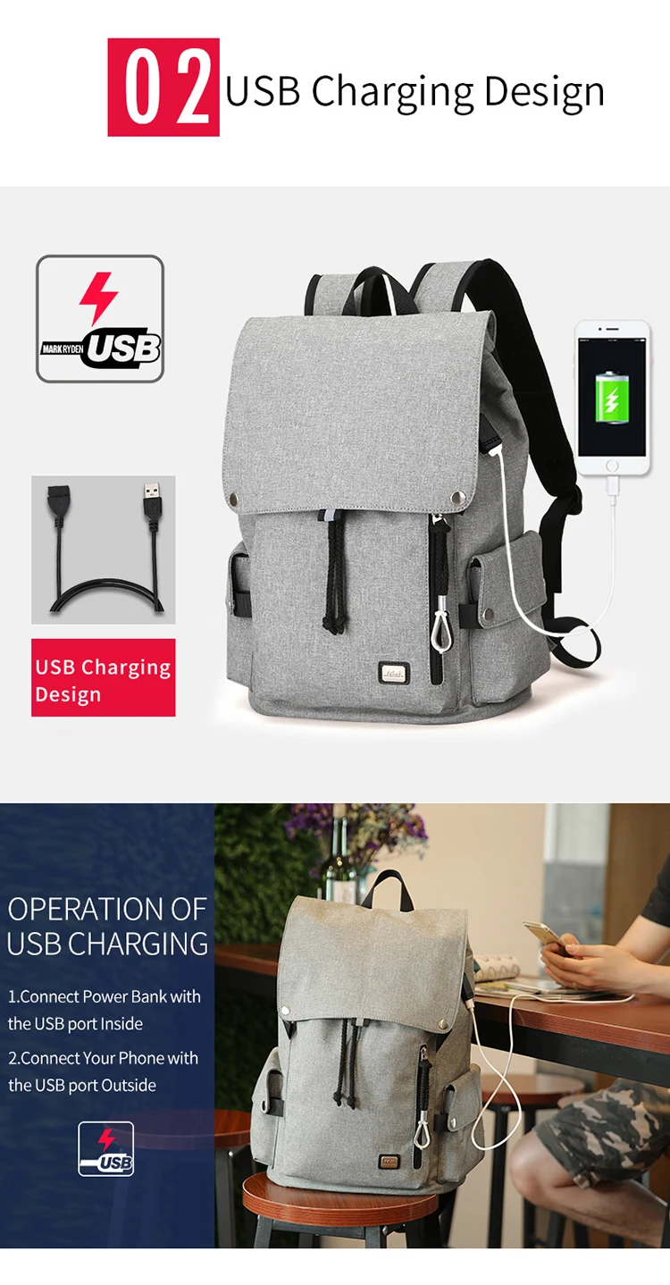 Mark Ryden Korea Fashion Style Waterproof USB Charging Bag College School Backpack MR5923