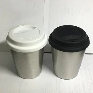 Image of stainless steel double walled coffee cup insulated mug tumbler tableware 9oz hot drink tumbler cup with silicone lid cover
