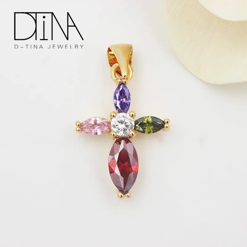 

DTINA Cute Gold Plated Jewelry Transparent Cubic Zirconia Alloy Cross Pendant for Girls, Golden