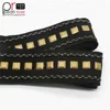 Decorative Woven Jacquard Ribbon Trim striped webbing with rhinestuds